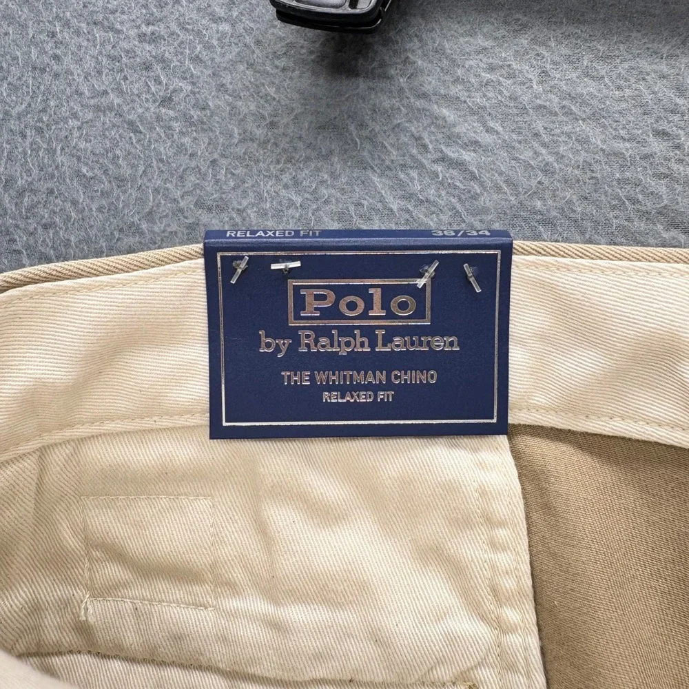 Polo Ralph Lauren Whitman Chino Khaki Pleated Relaxed Fit Mens Pants 36x32 NEW
